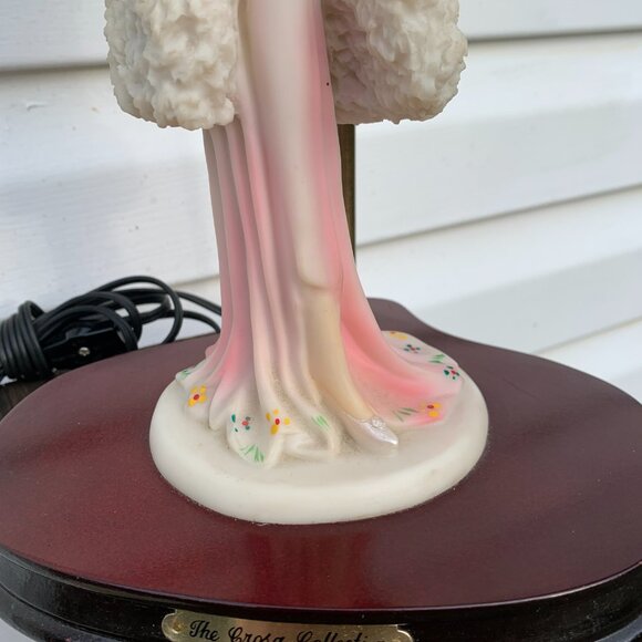 The CROSA Collection Table Lamp Lady with White Dog Beaded Shade Art Deco Style - Picture 3 of 13